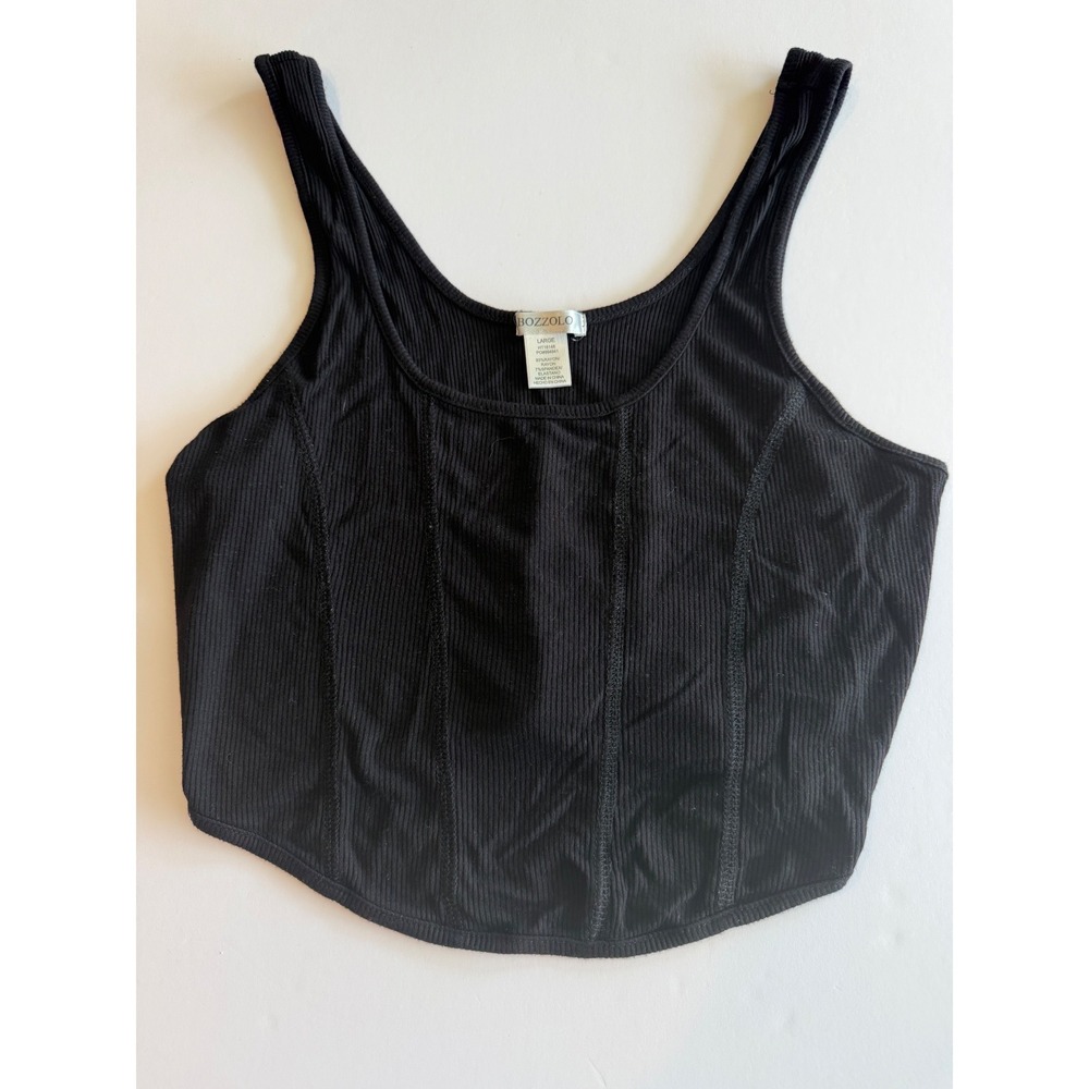 Bozzolo Womens Black Ribbed Corset Crop Tank‎ Top L